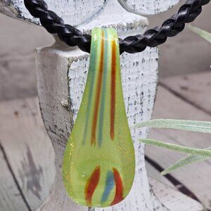 Pendant Leaf Colored Glass, Murano Style Inspired, Green